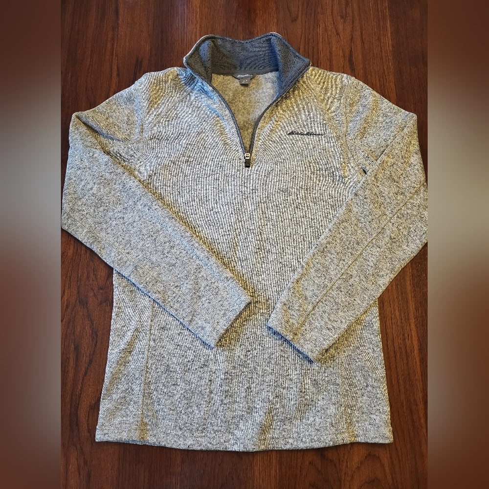 Eddie Bauer Gray 1/4 Zip Casual Warm Pullover Stretch Knit Sweater Men's Small